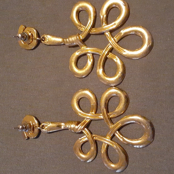 Gold Plated Earrings. (3" X 2") (L7 BC) - Picture 3 of 3